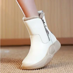 Thick Sole Side Zipper High Top Snow Boots for Women  2024 Winter Fashion Warm Women's Boots Brown Platform Shoes Ladies Shoes