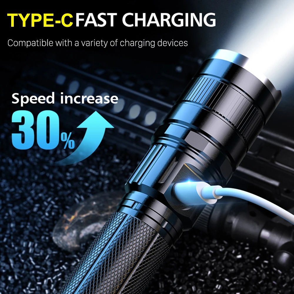 High Lumens LED Flashlight Rechargeable Super Bright Tactical Flashlight Powerful Hand Lamp 3 Modes Zoomable Waterproof