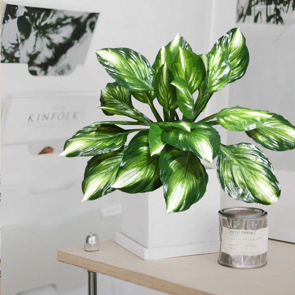 50cm 12Leaves Artificial Tropical Plant Fake Monstera Branch Silk Green Hosta Leaves  for Home Garden Balcony Decoration