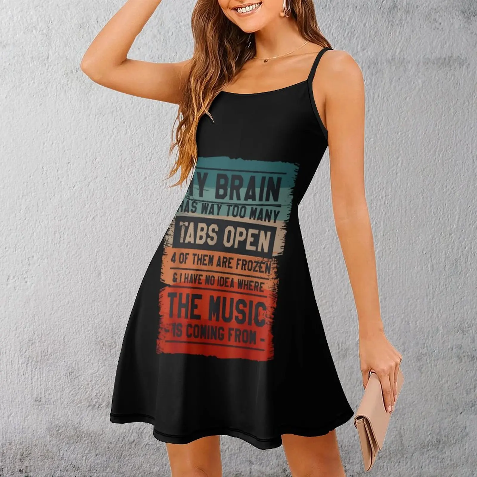 Brain Tabs Frozen Music Women's Sling Dress Graphic Vintage Exotic  Woman's Gown Humor Graphic Cocktails Suspender Dress