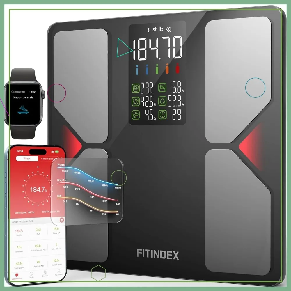 

Smart Scale with BMI, Body Fat, Muscle Mass, High Accurate Bluetooth Sync App, Large Display for Health Tracking