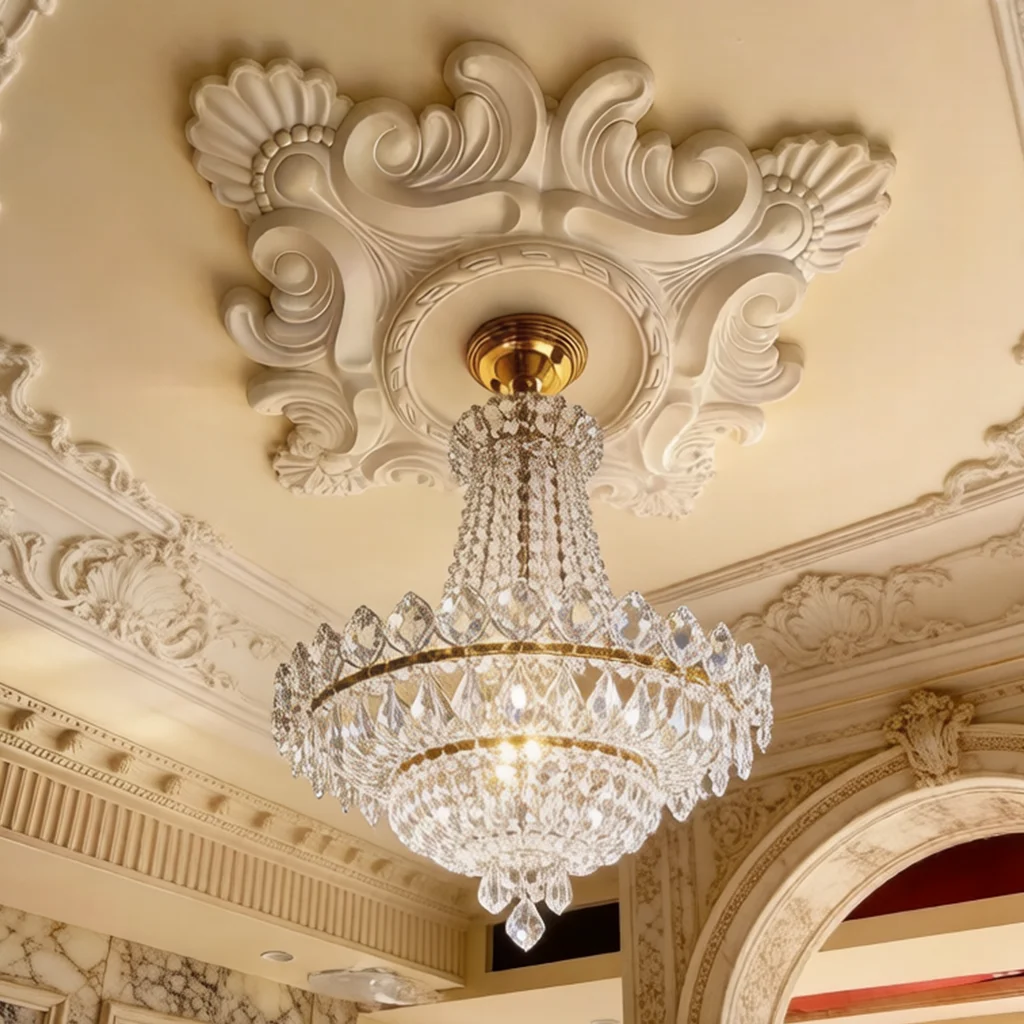 Round PU Polyurethane Ceiling Medallion, Carved Relief Design, European Style Decorative Ceiling Rosette