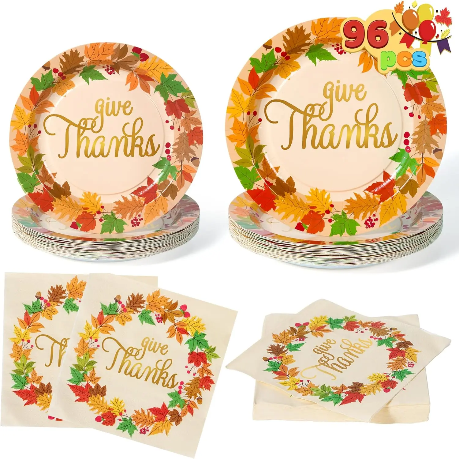 

100Pcs Thanksgiving Paper Plates and Napkins Disposable Dinnerware Set for 25 Guests, Autumn Theme Party Supplies