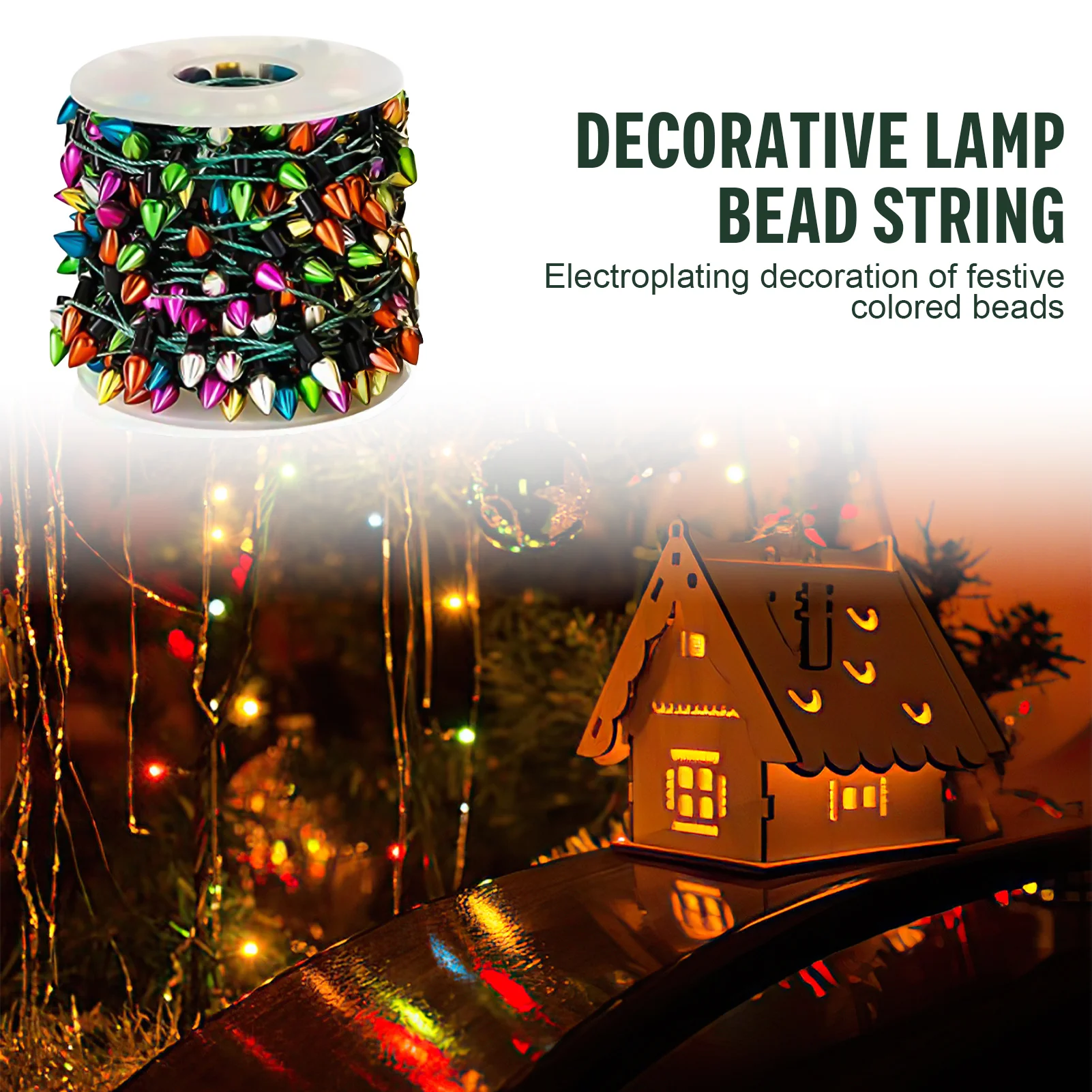 Holiday Party Beaded String Lights Colorful Plated Plastic Christmas Garland for Indoor Outdoor Festive Home Decorations