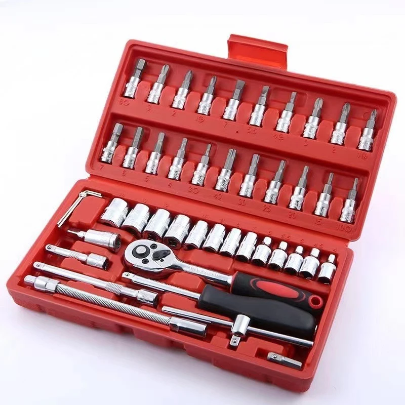 46PCS 1/4 inch Drive Socket Ratchet Wrench Set  Bit Sleeve Wrench Set Car  Tool Mechanic  Hand Tool Kit