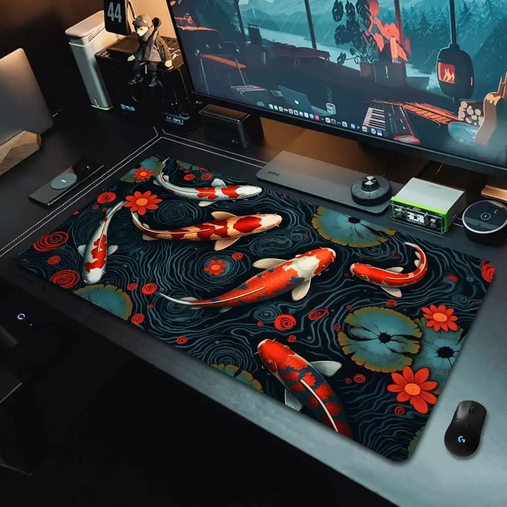 

Коврик для игровой мыши большого размера XXL, большой коврик для мыши в стиле кои-рыба, резиновый прошитый край, подходит для офиса и домашнего использования