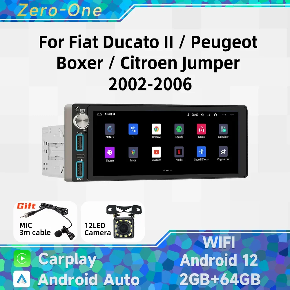 

Carplay 1 Din Radio Android Car Multimedia for Fiat Ducato II Peugeot Boxer Citroen Jumper 2002-2006 6.86" Autoradio Head Unit