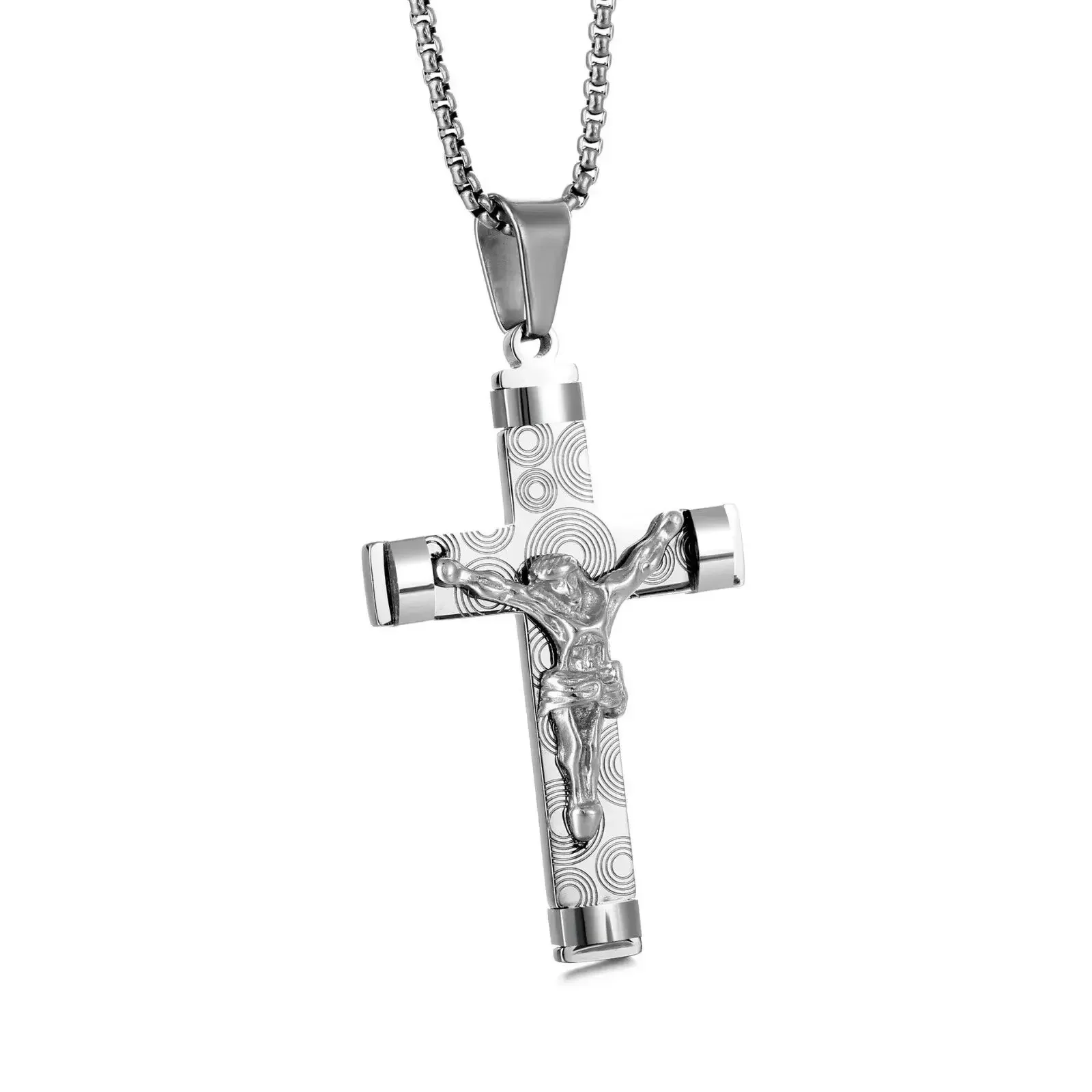 Vintage Personalized Religious Catholic Cross Pendant Stainless Steel Men's for Necklace