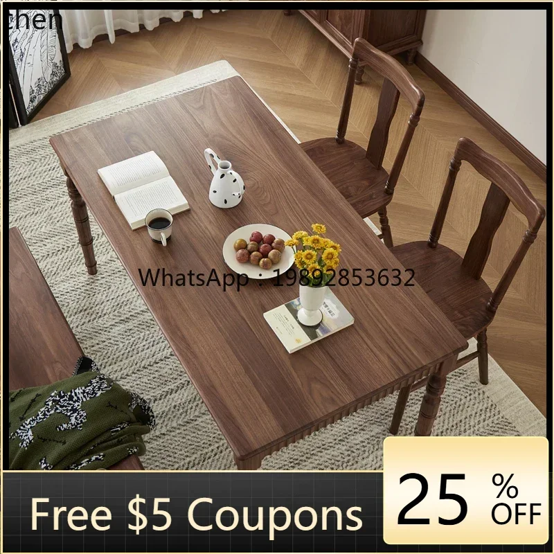

ZWS. Vintage Full Solid Wood Dining Table North American Black Walnut Rectangle Household Dining Table