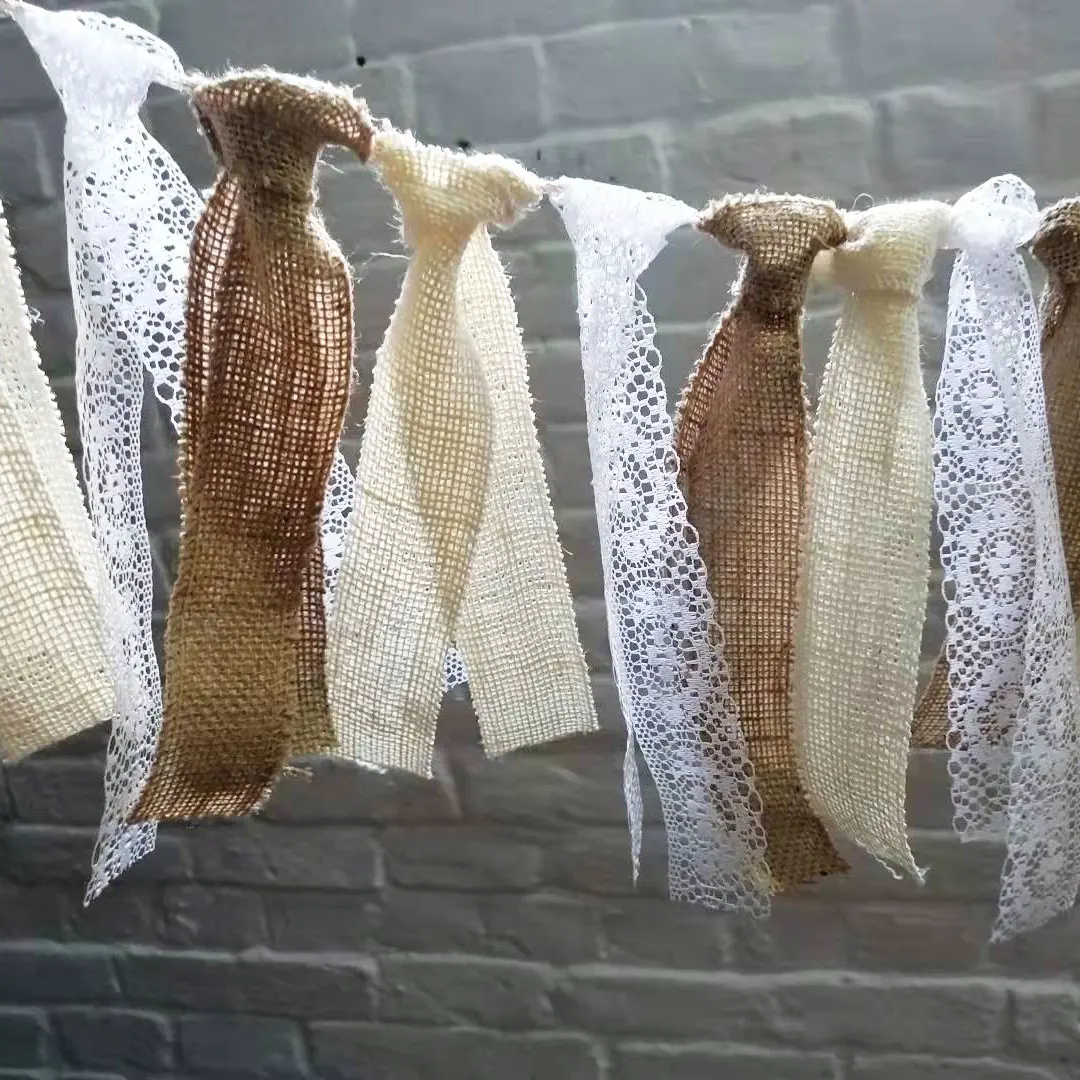 1pc elegante rustieke linnen kanten kwastjesslinger - 300 cm jutebanner voor bruiloften, bruidsdouches, verjaardagen - geen kracht nodig,