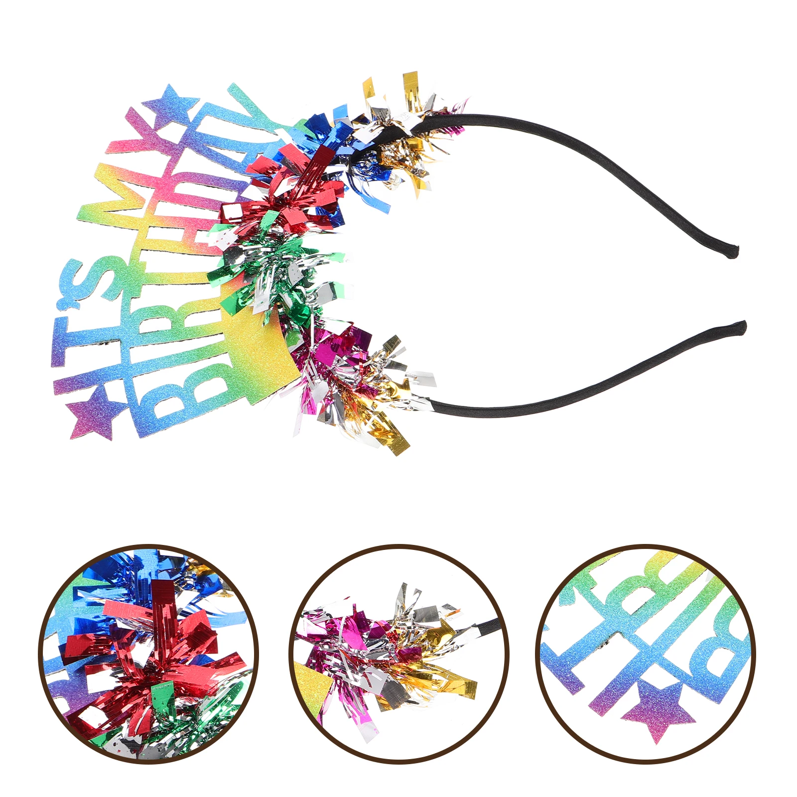 

Birthday Headband Crown Rainbow Tassel Princess Tiara Glitter Headpiece Party Favors For Women Multi Size Novelty Hair
