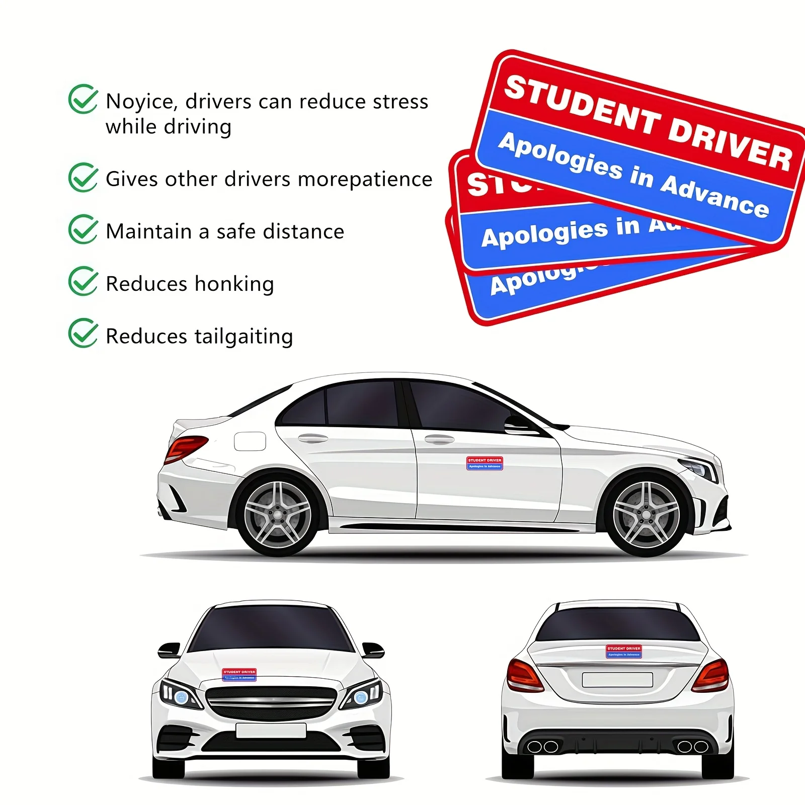 1 個の学生ドライバーマグネット、車用、学生ドライバーはお待ちください、磁気反射性の初心者ドライバーバンパーステッカー