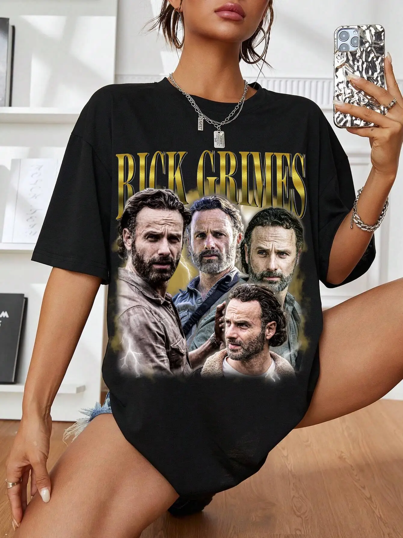 تي شيرت RICK GRIMES Walking Dead للجنسين تي شيرت Retro Rick Grimes جرافيك تي شيرت مسلسل تلفزيوني Rick Grimes