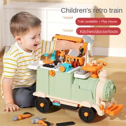 LazyChild Children's Play House Toy Set Boys And Girls Baby Car Two-in-one Children Can Sit And Slide Retro Small Train Toys