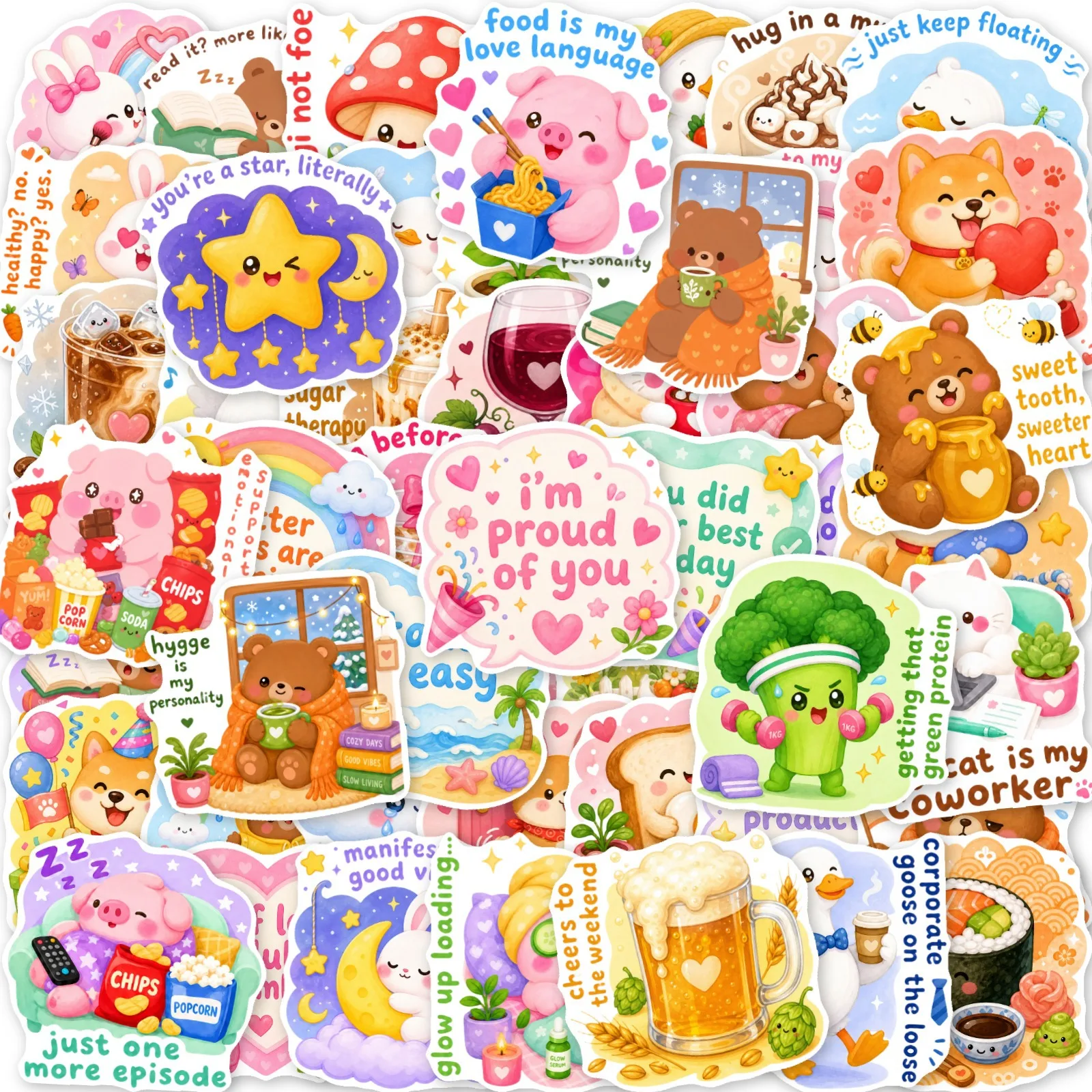 10/30/50PCS Cute Positive Honey Bear Stickers Kawaii Animal Inspirational Slogan Coffee DIY Laptop Luggage Graffiti Sticker Pack