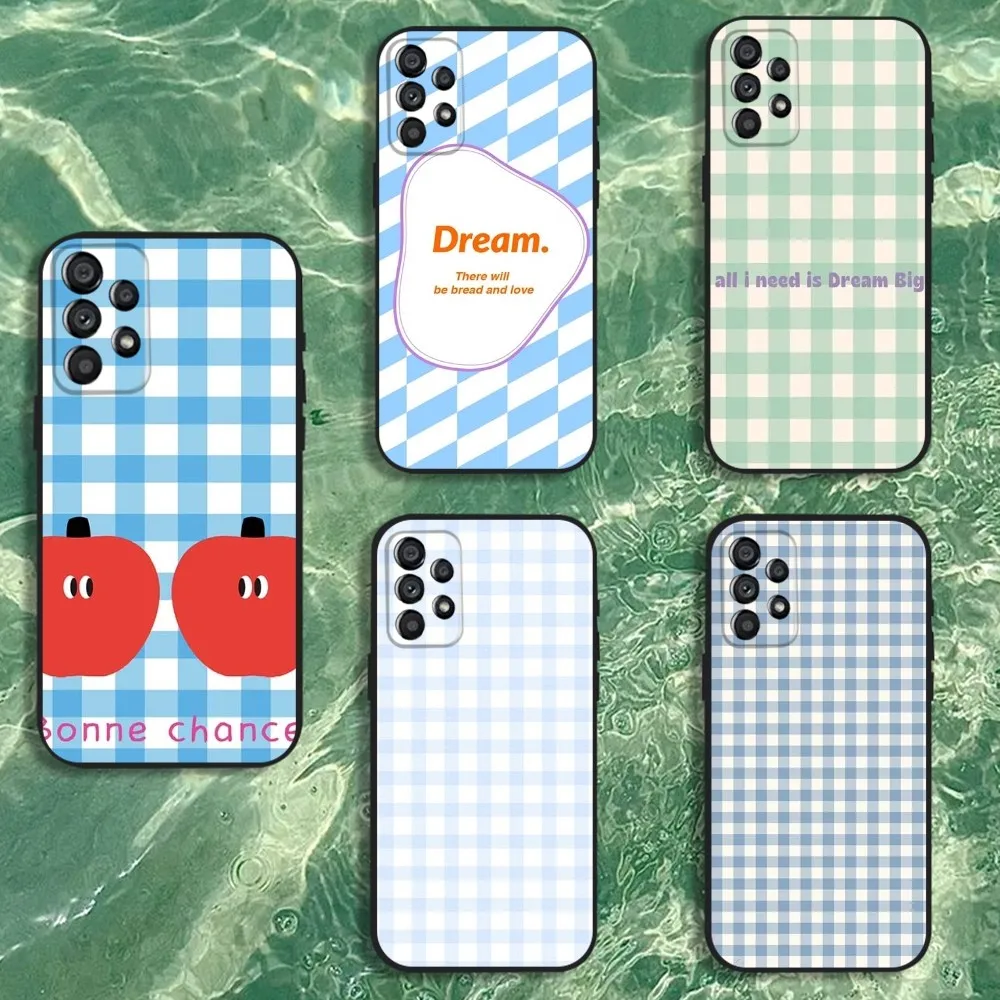 

Ins Korean Blue Striped Grid Phone Case For Samsung Galaxy A20,A21s,A22,A31,A32,A52,A53,A72,73,A80,A91 Soft Black Cover