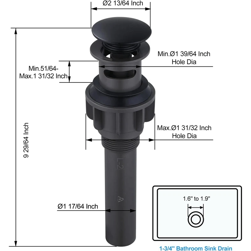 2 buah wastafel kamar mandi Drain dengan Overflow Matte Black -Up Drain Stopper Vanity Sink Clicker Drain Stopper