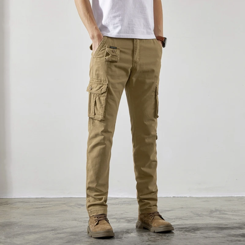 

American Sle Men's Workwear Pants Spring Autumn Outdoor Casual Trousers Khaki Color Straight Leg Multi-ket Camouflage