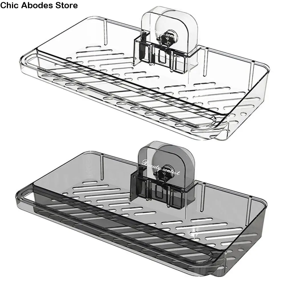 

Transparent Suction Cup Shower Shelf Removable No-Drill Sink Drain Rack Strong Load-Bearing with Drain Hole