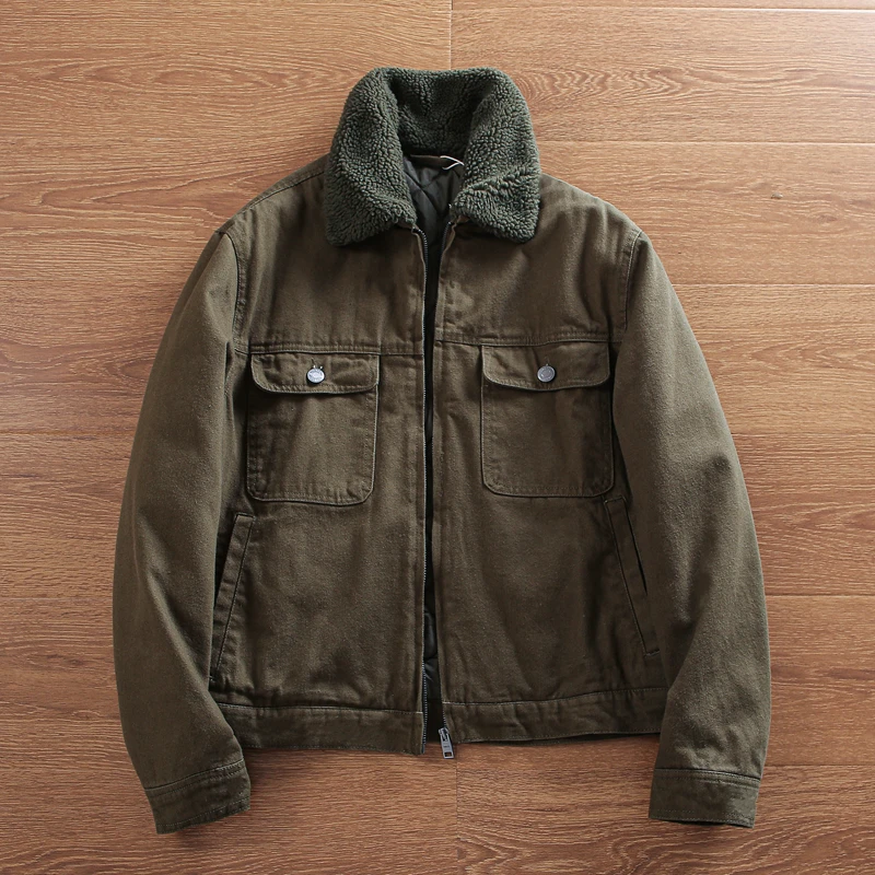 

Мужская повседневная зимняя куртка из синего денима с воротником из утолщенного бархата и хлопковым утеплителем, на молнии