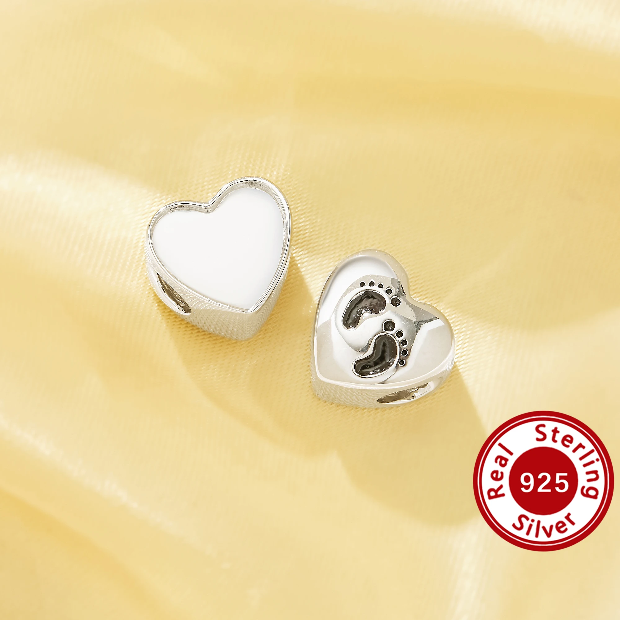 

Keepsake Breast Milk Resin Heart Bezel Beads Settings,Solid 925 Sterling Silver Footprint Pendant Beads with 5MM Hole 1431590