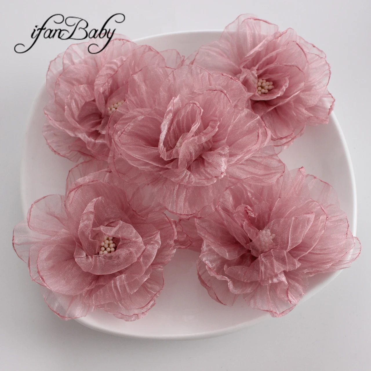 9-10cm Singed Organza Flowers Fabric Burn Floral Decorations Appliques Embellishments Flowers For Crafts DIY Hair Accessories