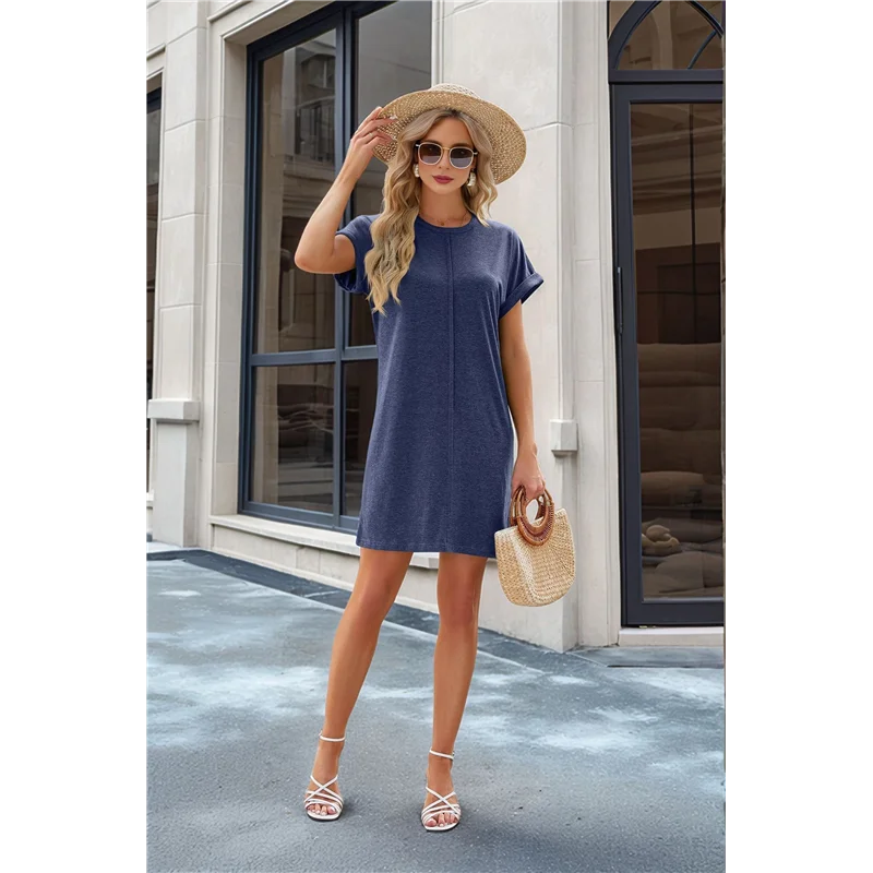 ABRT-สตรีฤดูร้อน T เสื้อชุดลําลองหมวก Crewneck หลวม Shift มินิเดรส