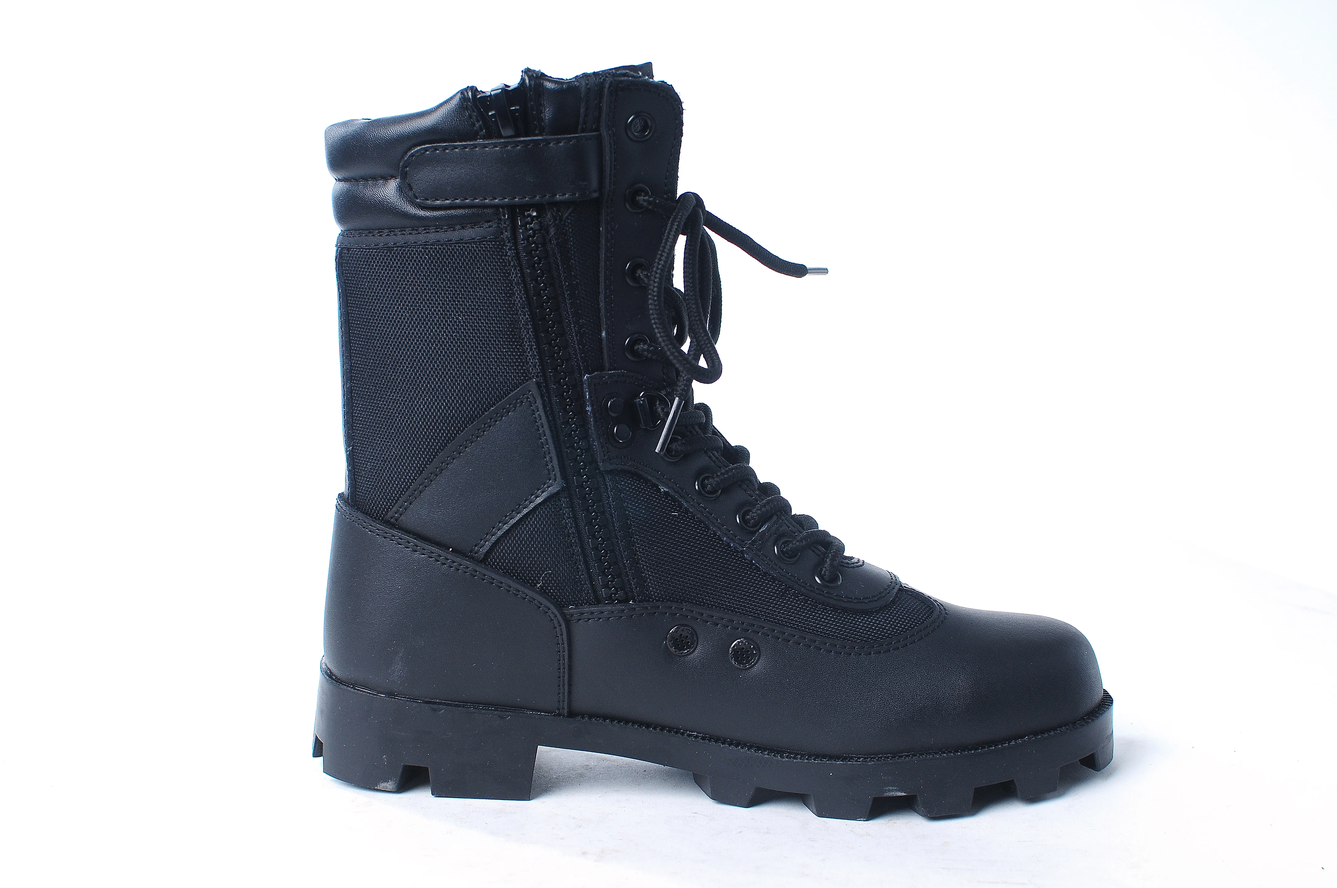 CQB.SWAT Black Leather Breathable Tactical Mens Boots Wearable Combat Black Zipper Jungle Boots