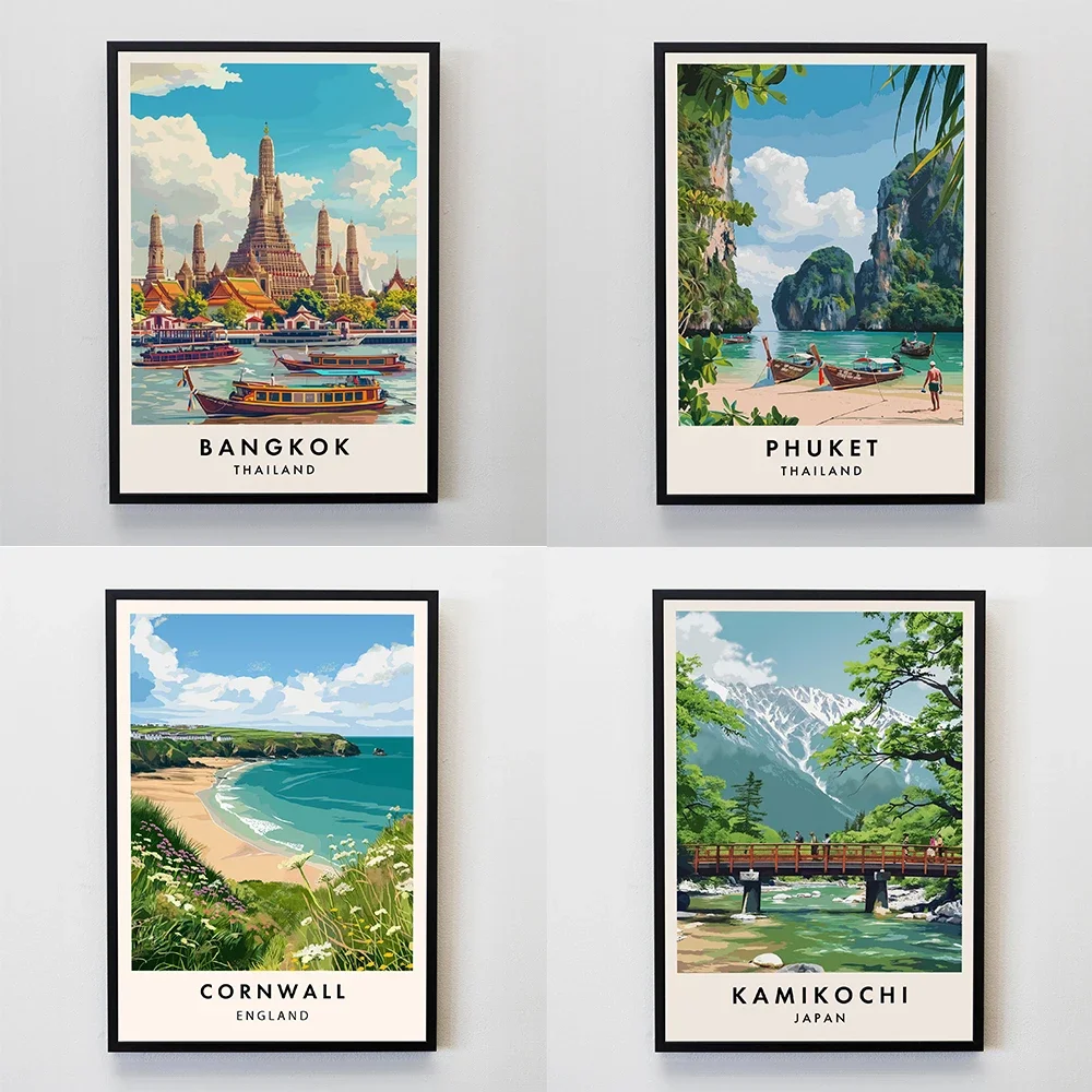 1pc frameless Canvas Painting Phuket Travel Print Vintage Wall Art Travel Phuket Print Poster Thailand Travel Art Canvas Paintin