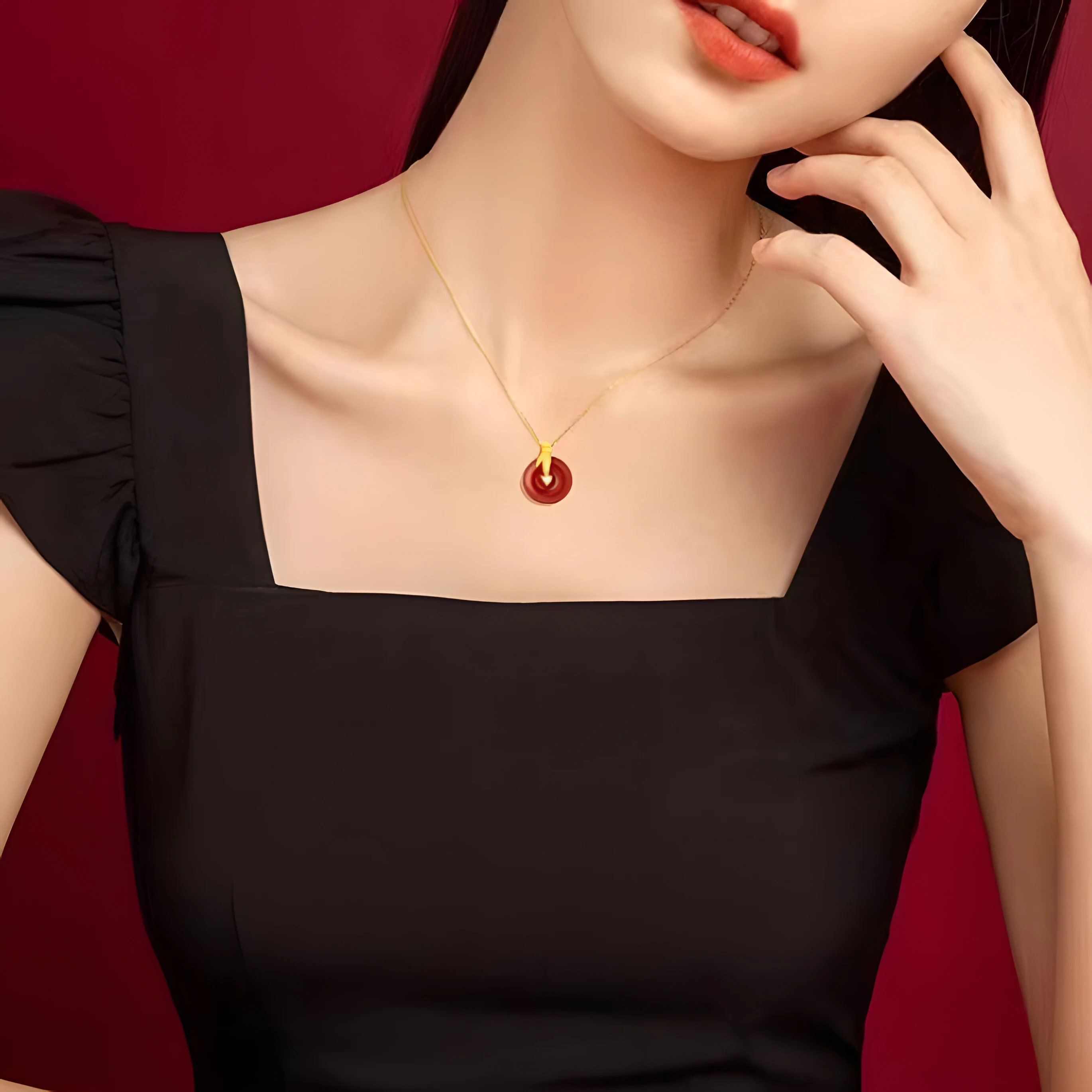 Peace Buckle Pendant 18K Gold Red Agate Pendant Rising Every Step of The Way Necklace with chain for Man Women Exquisite Jewelry