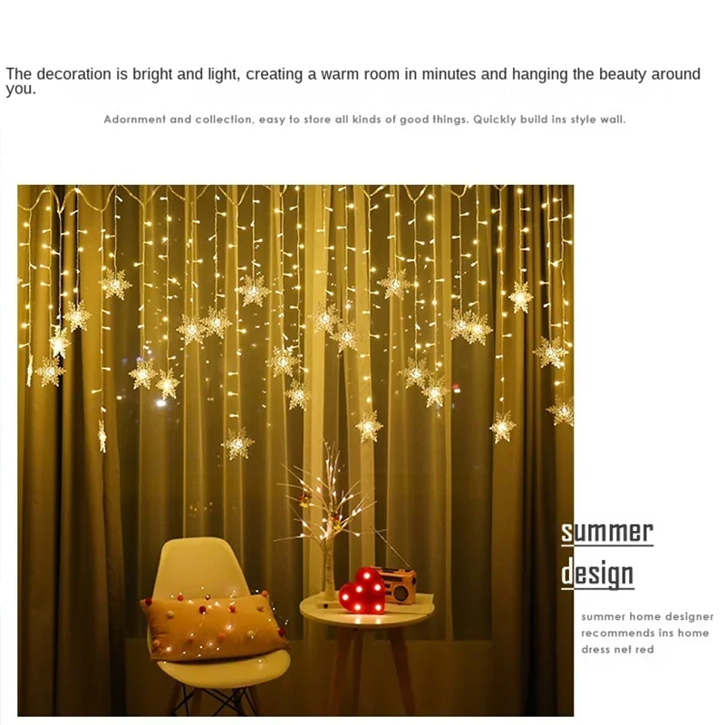 3M LED Snowflake Curtain Lights Christmas Decoration Icicle Lights String Lights Shopping Malls Shop Decorative Lights.