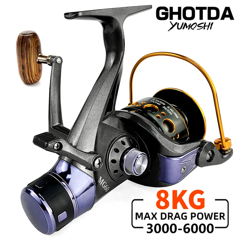 

Front Rear Double Brake System Spinning Fishing Reel 3000-6000 Series Max Drag 8KG Metal Spool 5.2:1 Gear Ratio for All Waters