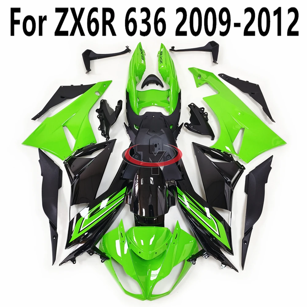 Motorcycle Full Fairing Kit For ZX6R ZX 6R 2009-2010-2011-2012 636 Injection Bright green with black stripes Bodywork Cowling