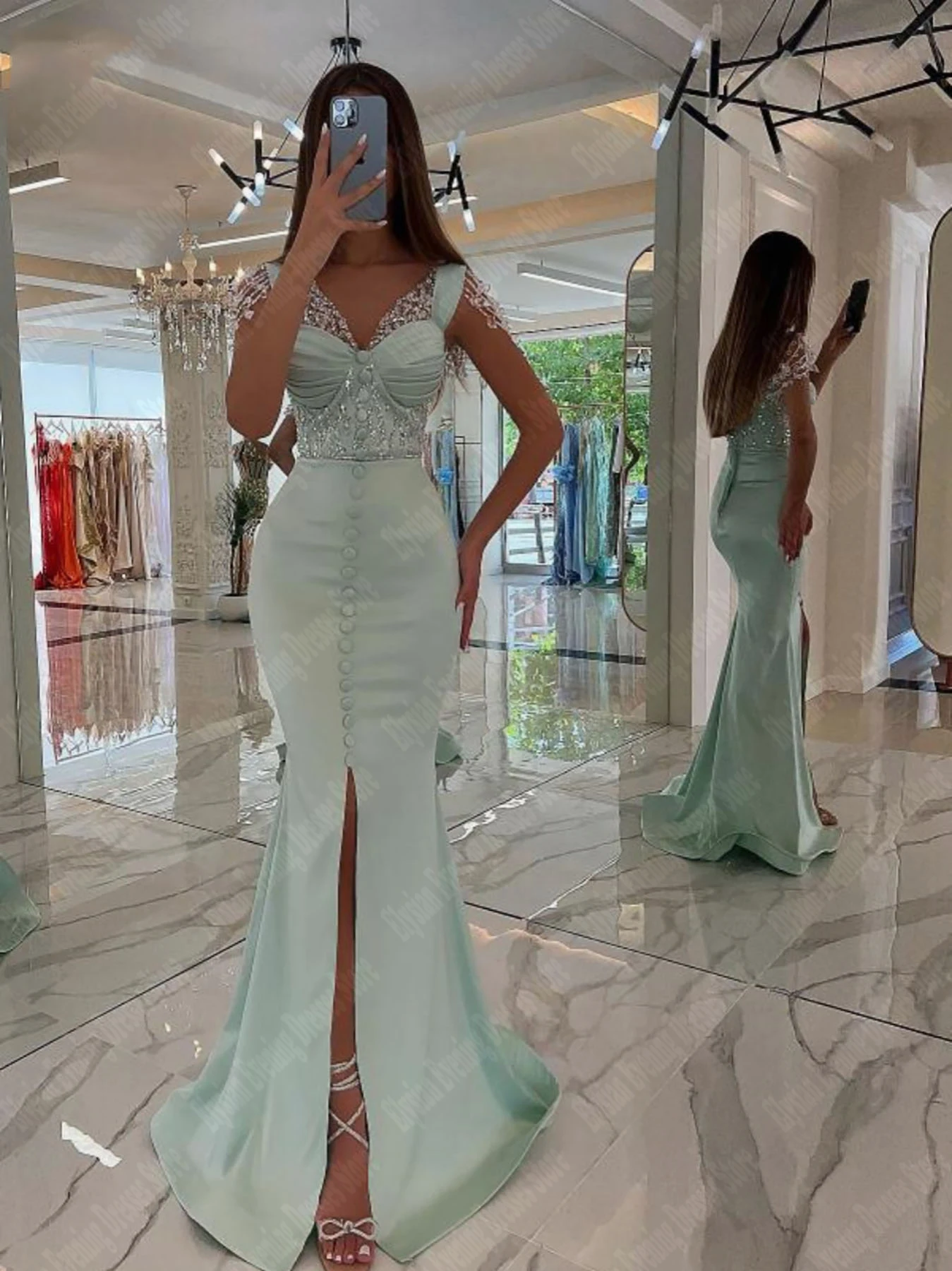 

Sexy Wide Shoulder Straps Evening Dresses Sweetheart Crystals Inlay Waist Design Floor Length Prom Gowns Modern Banquet Garment