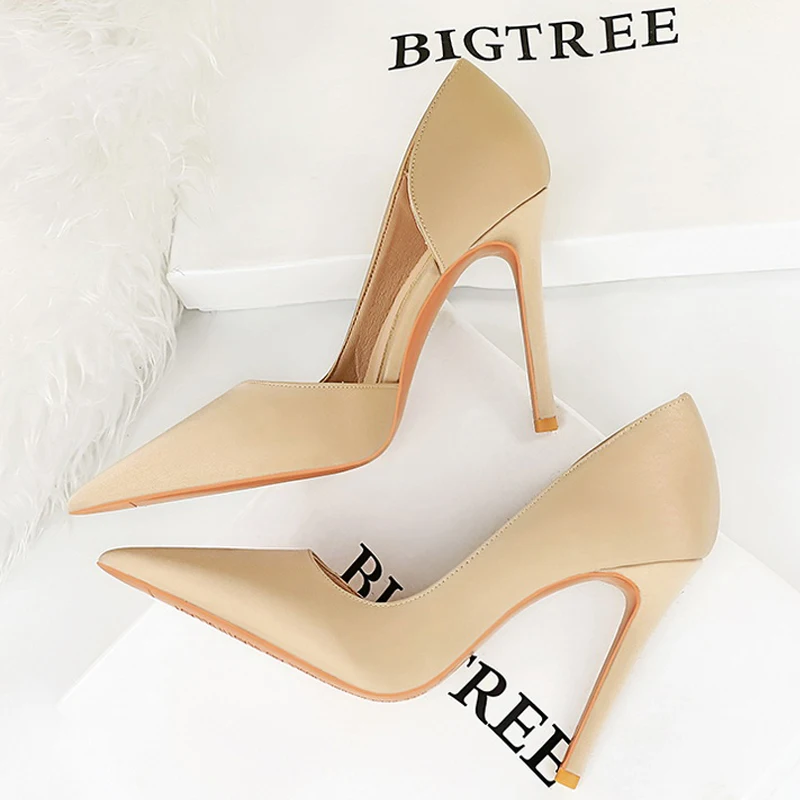 Large Size 43 Pointed Shoes Woman Pumps Professional OL High Heels Office Shoes Silks Satins Women Heels Stilettos Ladies Shoes