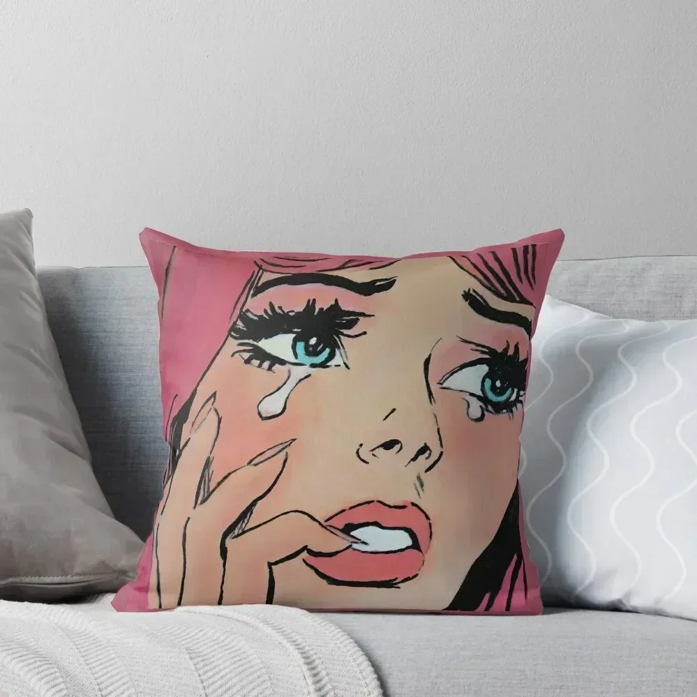 Pink Pop Art Crying Comic Girl Grief Throw Pillow Sofa Pillow Cover Pillowcases Sofa Cushions Cover pillow