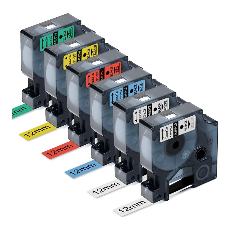 

Label Tape For DYMO D1 1/2 Inch 45013 45010 45016 45017 45018 45019 Color Combo Set,6-Pack