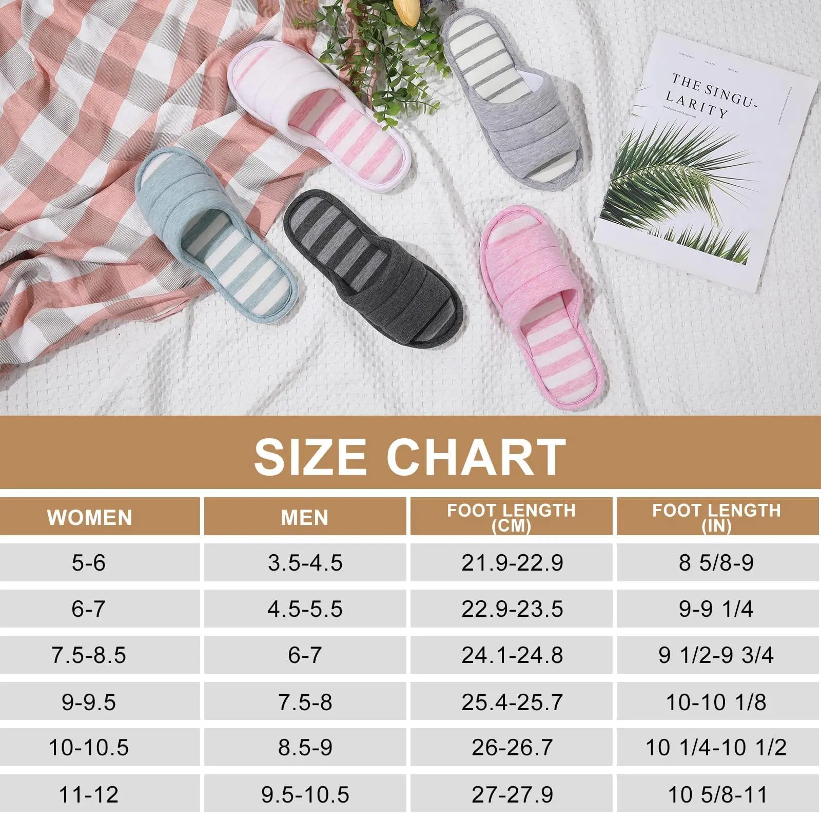 Comwarm Women Memory Foam Slippers Unisex Cotton Flat Slippers Open Toe House Slippers Breathable Soft Bottom Bedroom Shoes image 6
