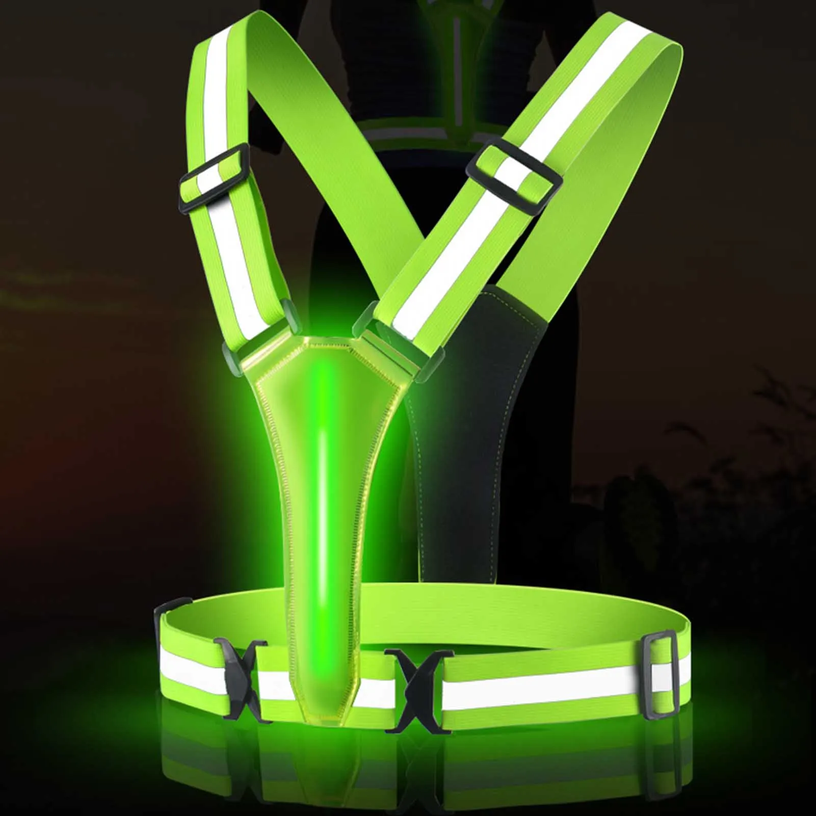 LED Reflective Vest for Walking at Night Adjustable Running Lights High Visibility Safety Wearing Night Running Gear