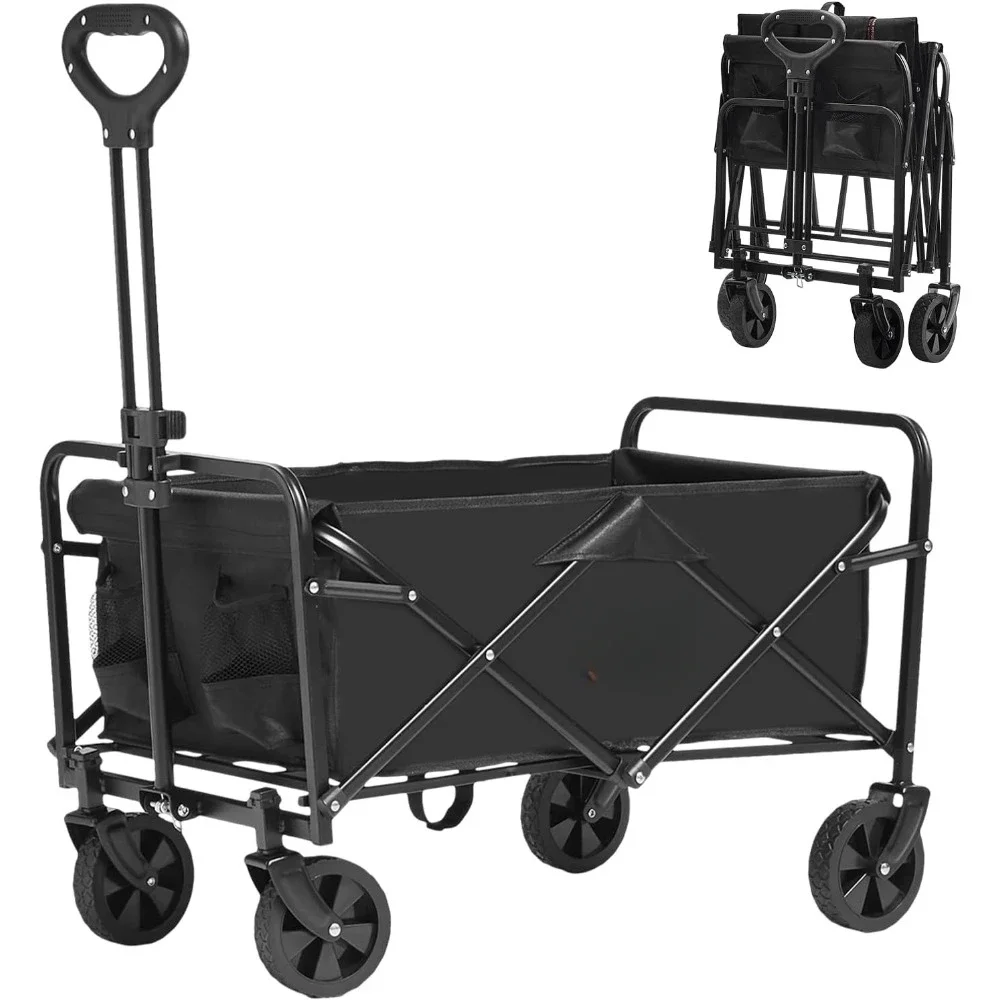 

Collapsible Folding Wagon Cart, 220lbs Heavy Duty Wagons Carts Foldable with Wheels, Outdoor Portable Garden Cart Utility