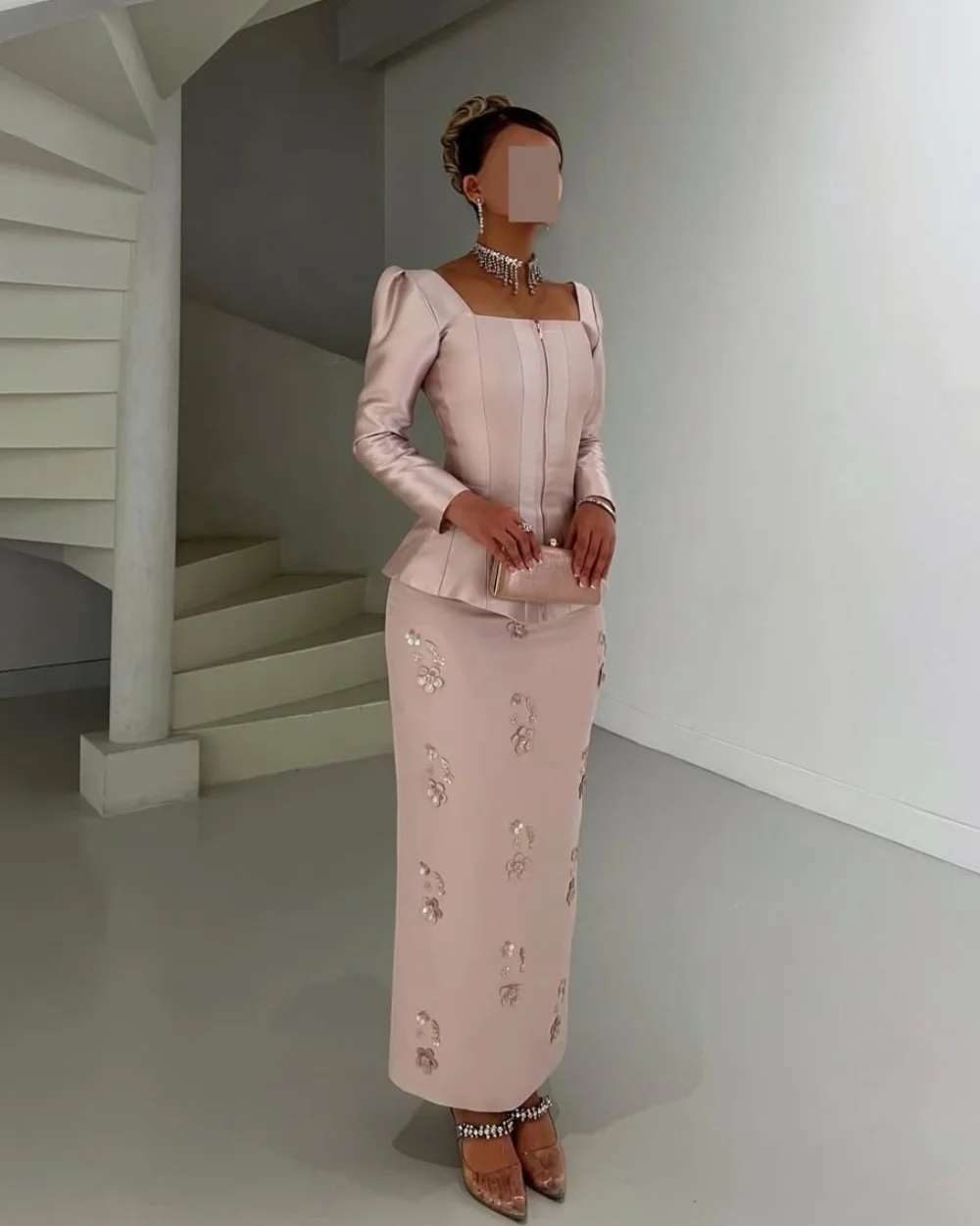 Personalizzato squisito retro piega fiore che borda paillettes dritto collo quadrato abiti midi abiti da sera taglie disponibili sexy