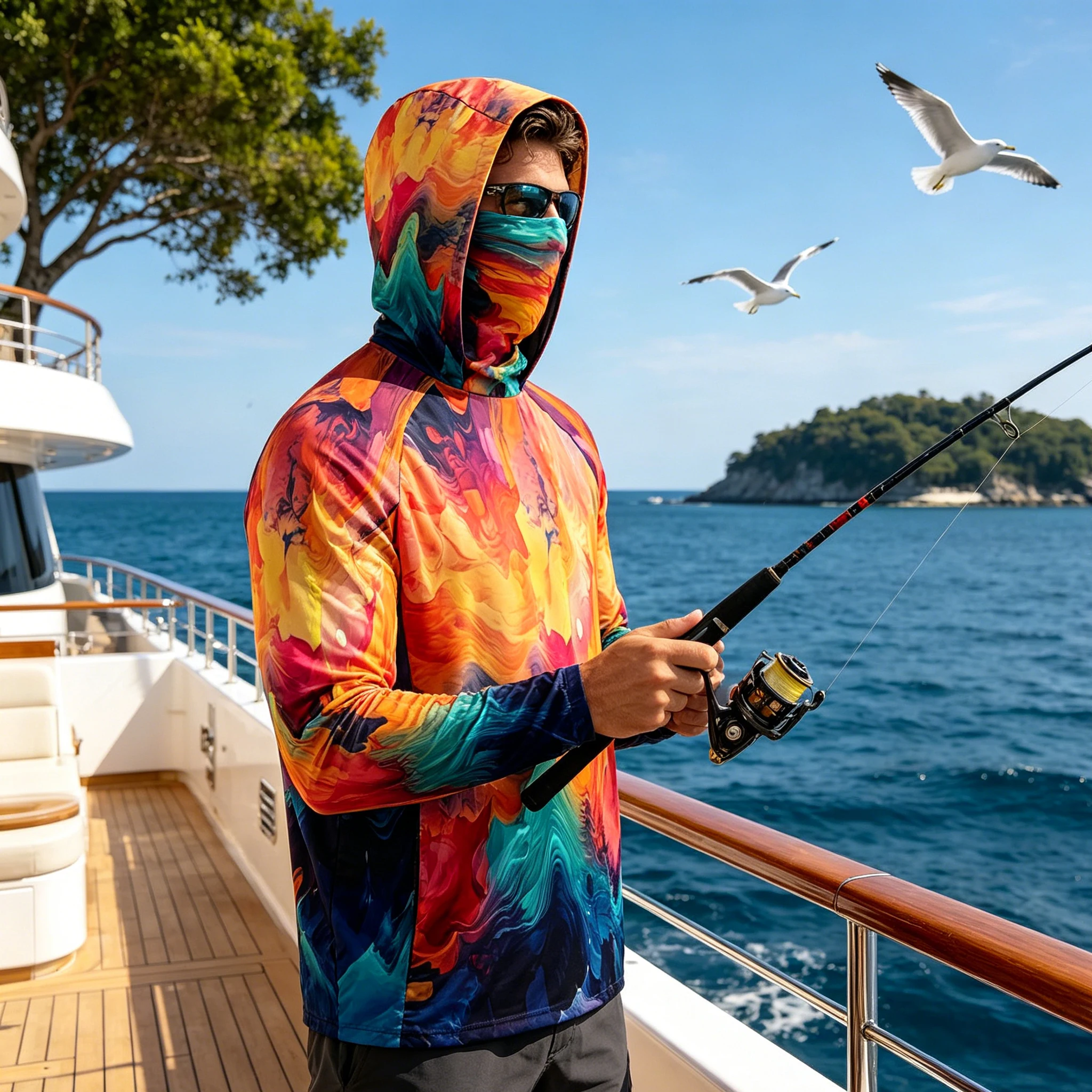 

Outdoor Fishing Clothes Long Sleeve Fishing Hoodie With Face Mask UPF50+ Sun Protection Quick Dry Fishing Shirt Angling Jersey