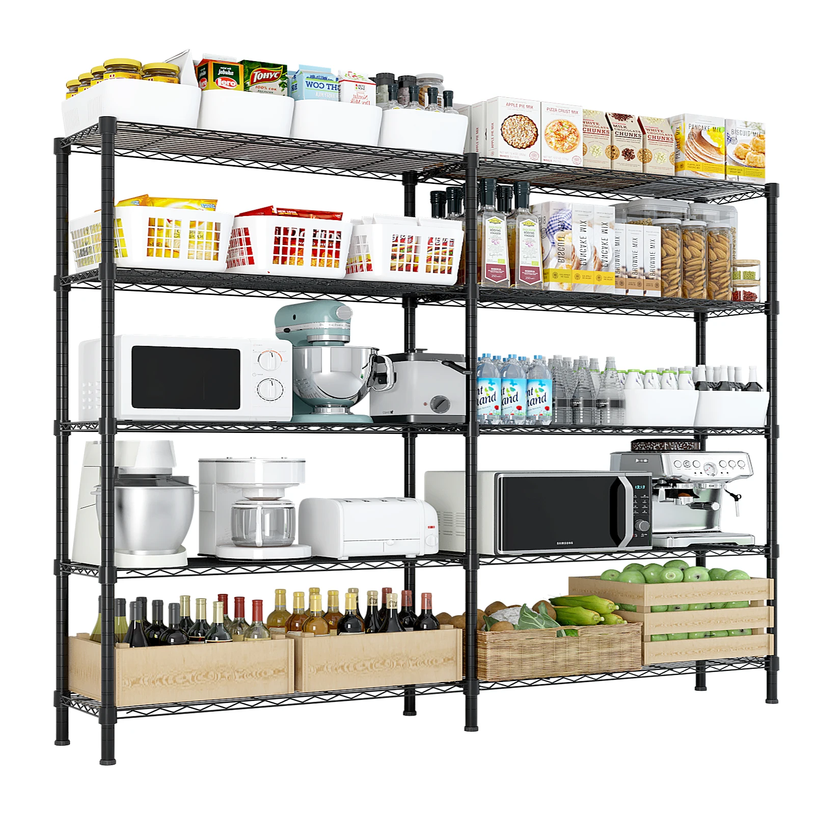 

58"W Adj. Storage Shelves, 1500LBS NSF, 5-Tier Wire Shelving Unit, Metal for Heavy Duty Garage, Pantry, Kitchen Storage Racks