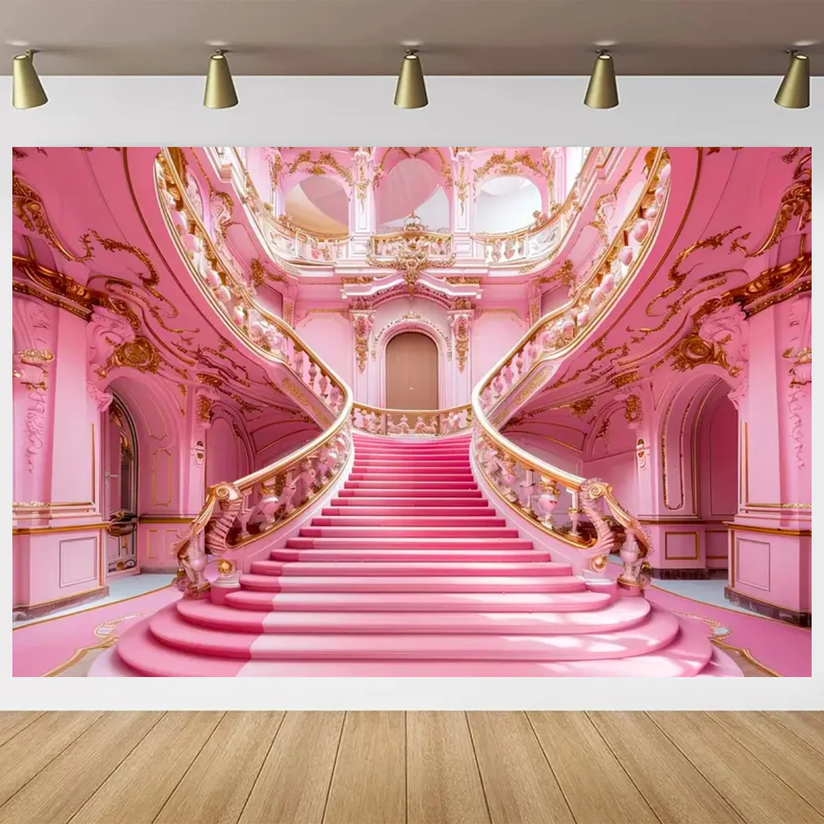 

Pink Castle Staircase Photo Background Birthday Party Wedding Bridal Shower Decor Background Portrait Photography Studio Props