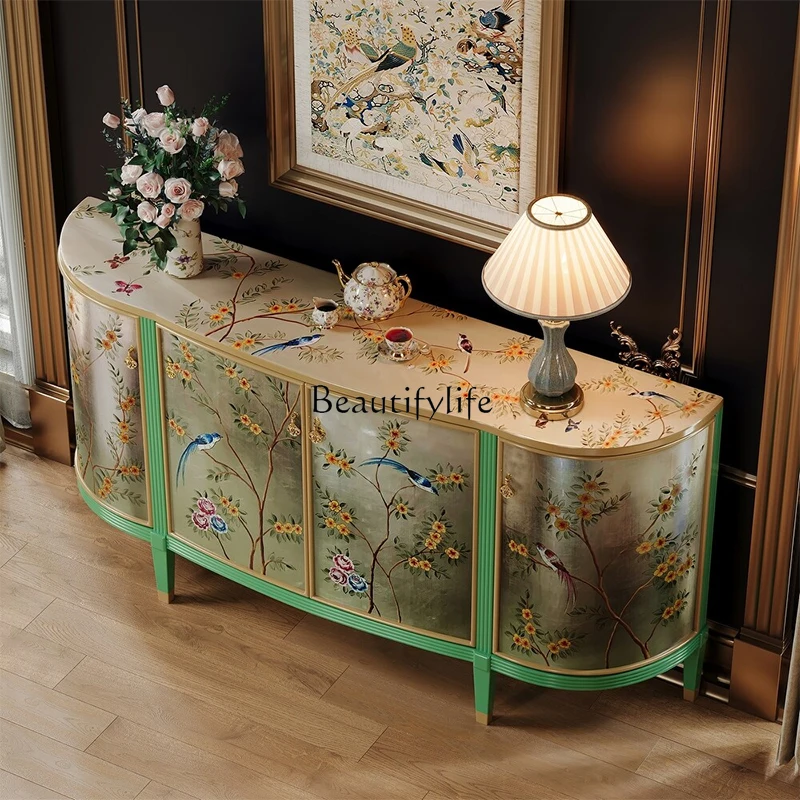 

New Chinese style solid wood painted dining side cabinet household living room decorative storage cabinet French style