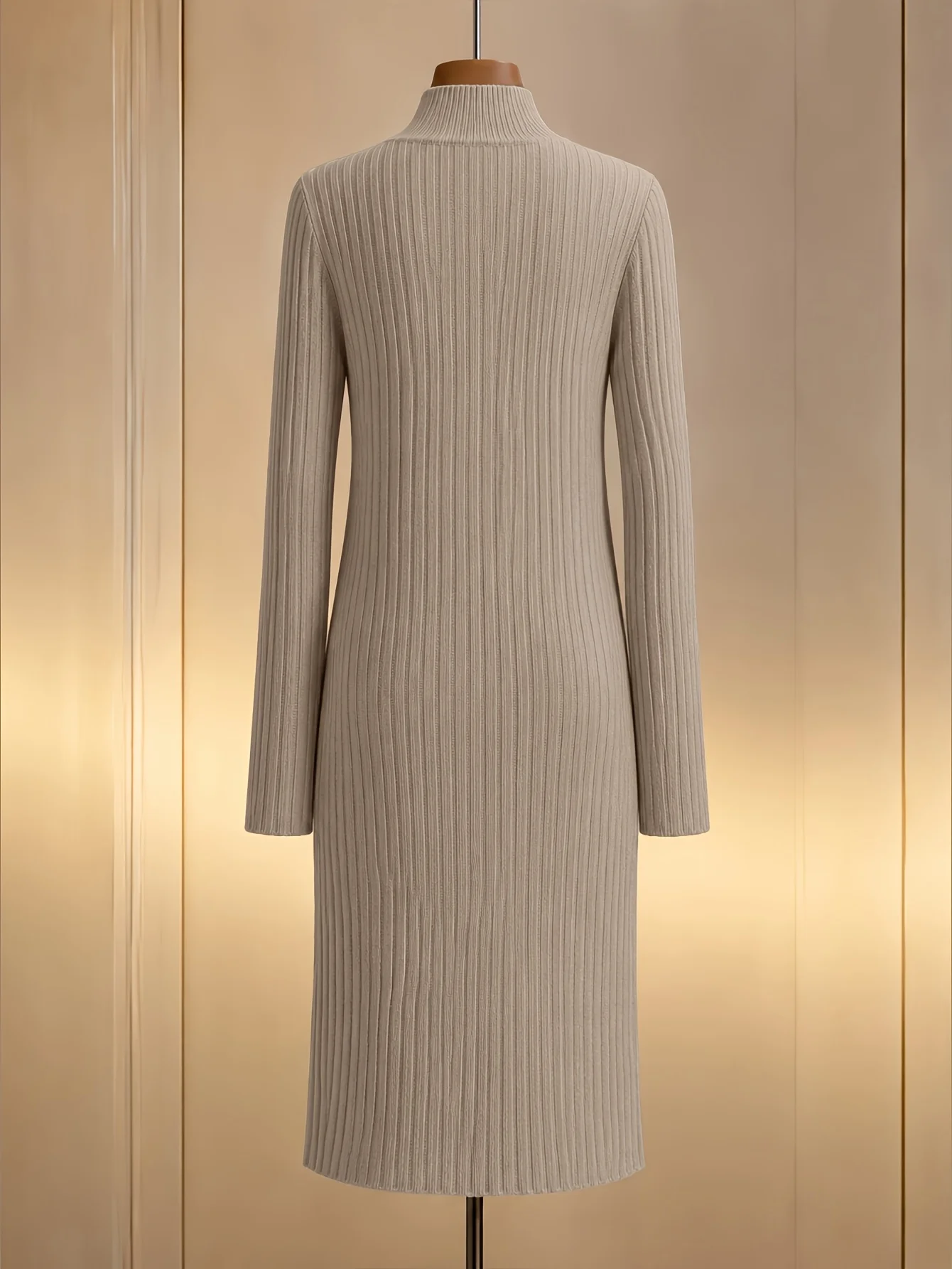 Figurbetontes, geripptes Strickkleid mit V-Ausschnitt für Damen in großen Größen, modisch, elegant und lässig, geeignet für Herbst und Winter. – Detail 5