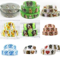 5 Yards Multi Size Dog Printed Grosgrain Ribbon For Gift Wrapping Party DIY Hair Bow Art Sewing Pet Ribbon Material,5Yc10009