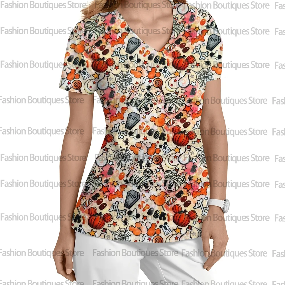 

Medical dental pet care work nurse uniform Halloween new summer new women's V-neck short-sleeved uniform shirt top