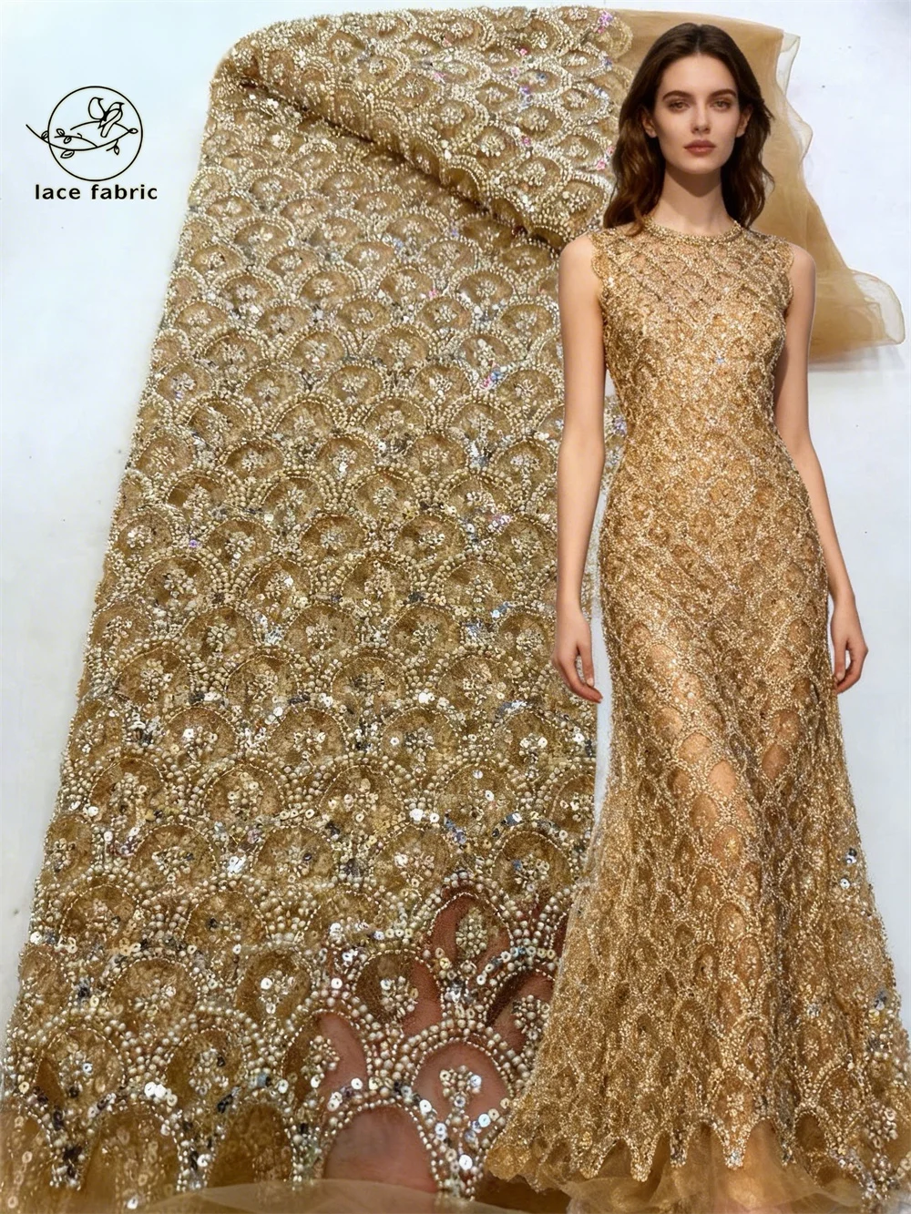 

Африканское кружево с пайетками 2026: высококачественная французская нигерийская сетчатая ткань с бисером для пошива платьев, свадебных и праздничных нарядов