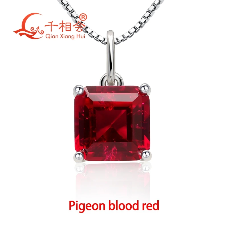 

925 silver 9*9mm asscher shape Pigeon blood red and pink color lab grown ruby with inclusions stone Jewelry for Pendant Necklace